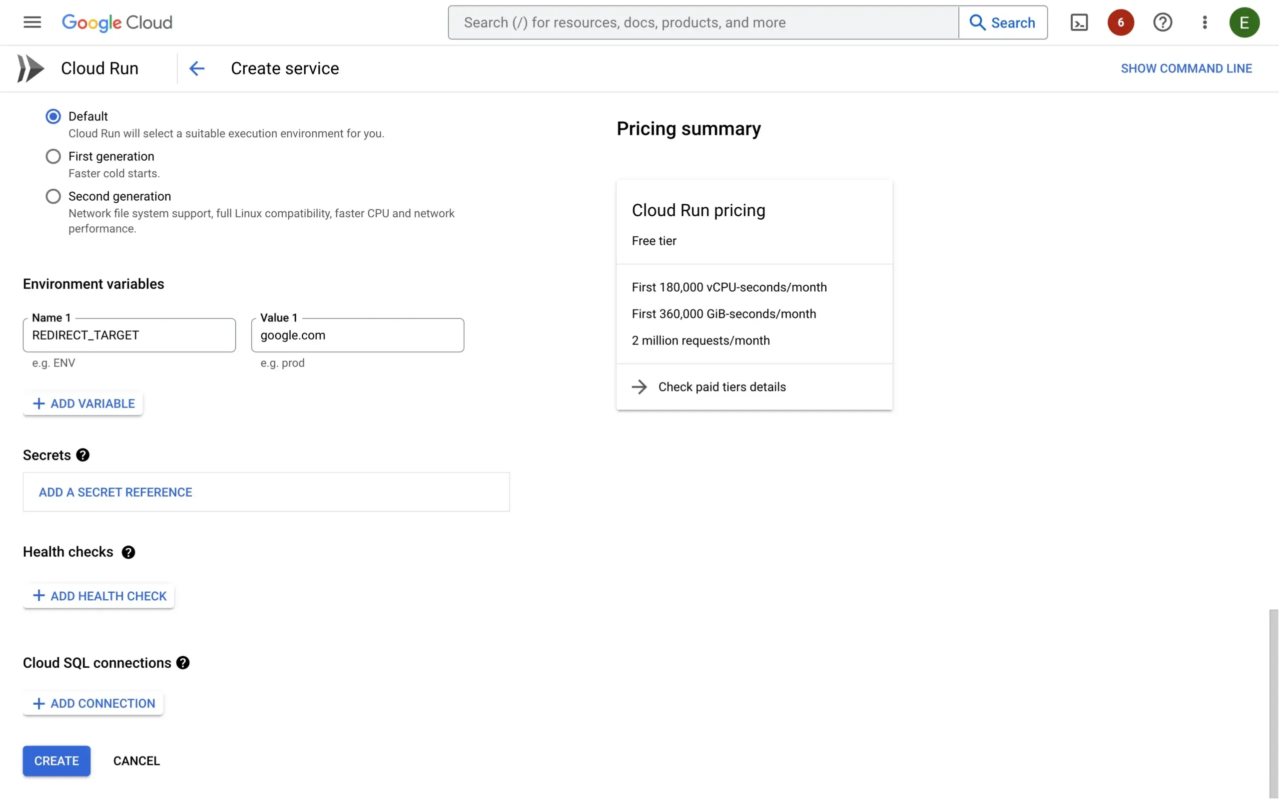Cloud Run environment variables configuration