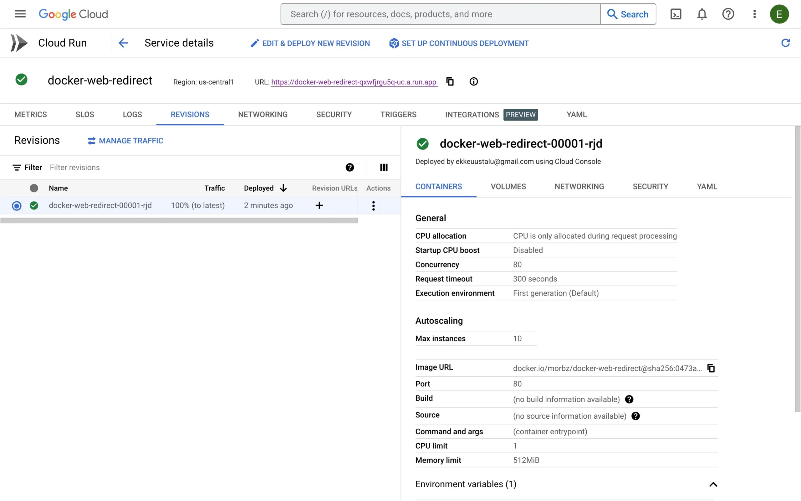 Cloud Run service created