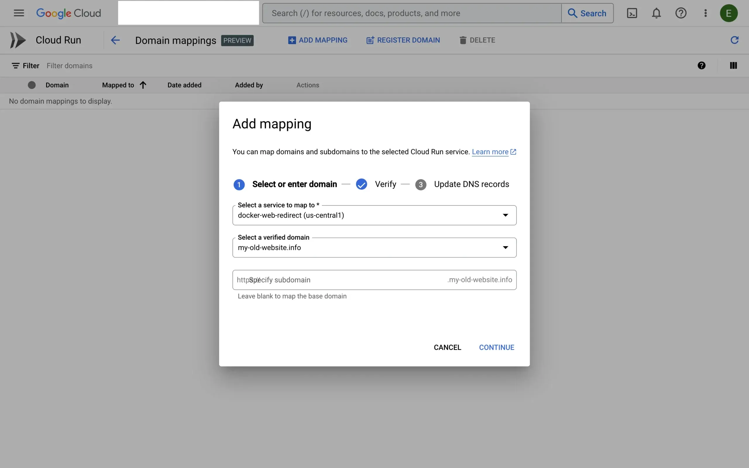 Cloud Run domain mappings