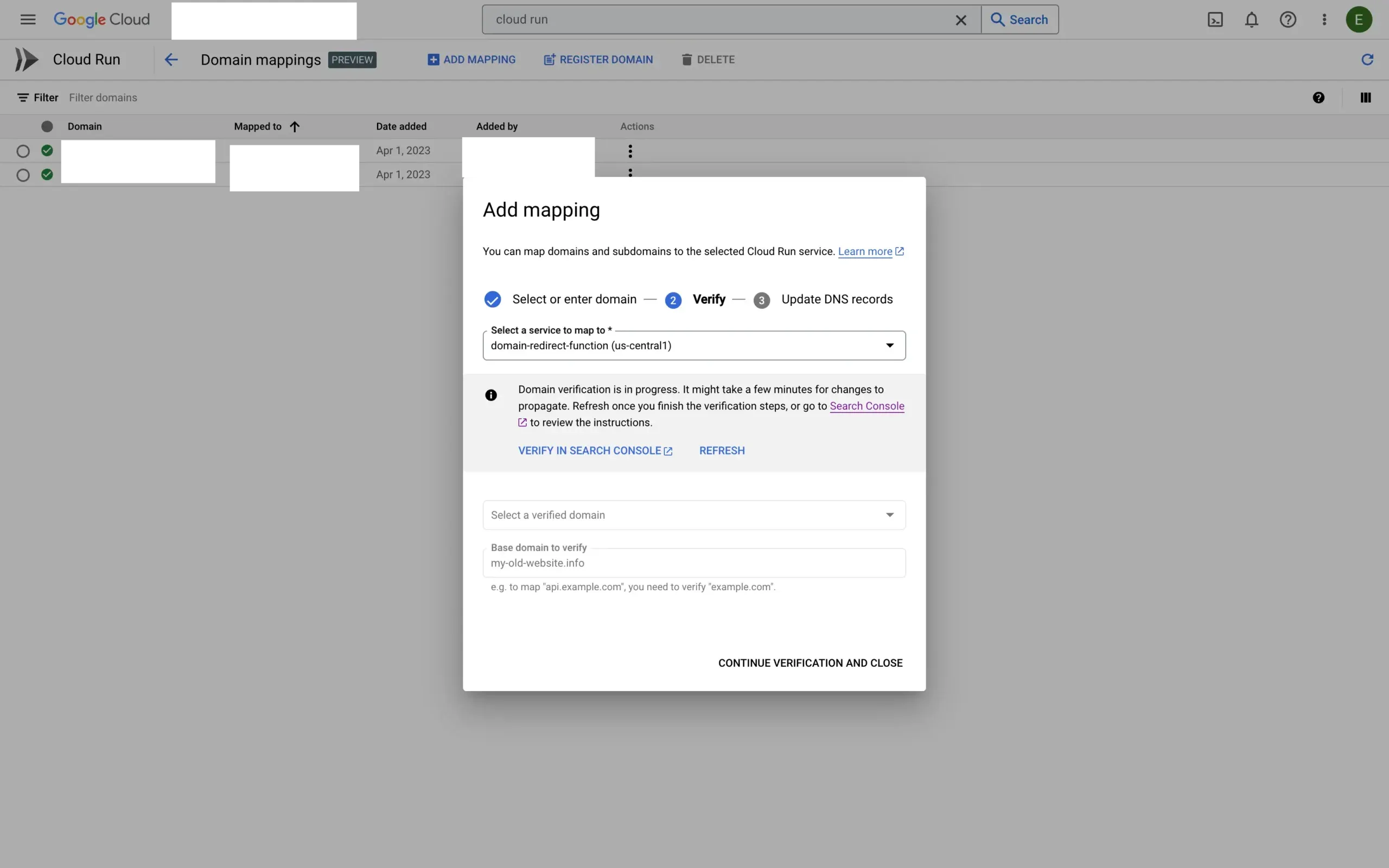 Custom domain mapping is pending