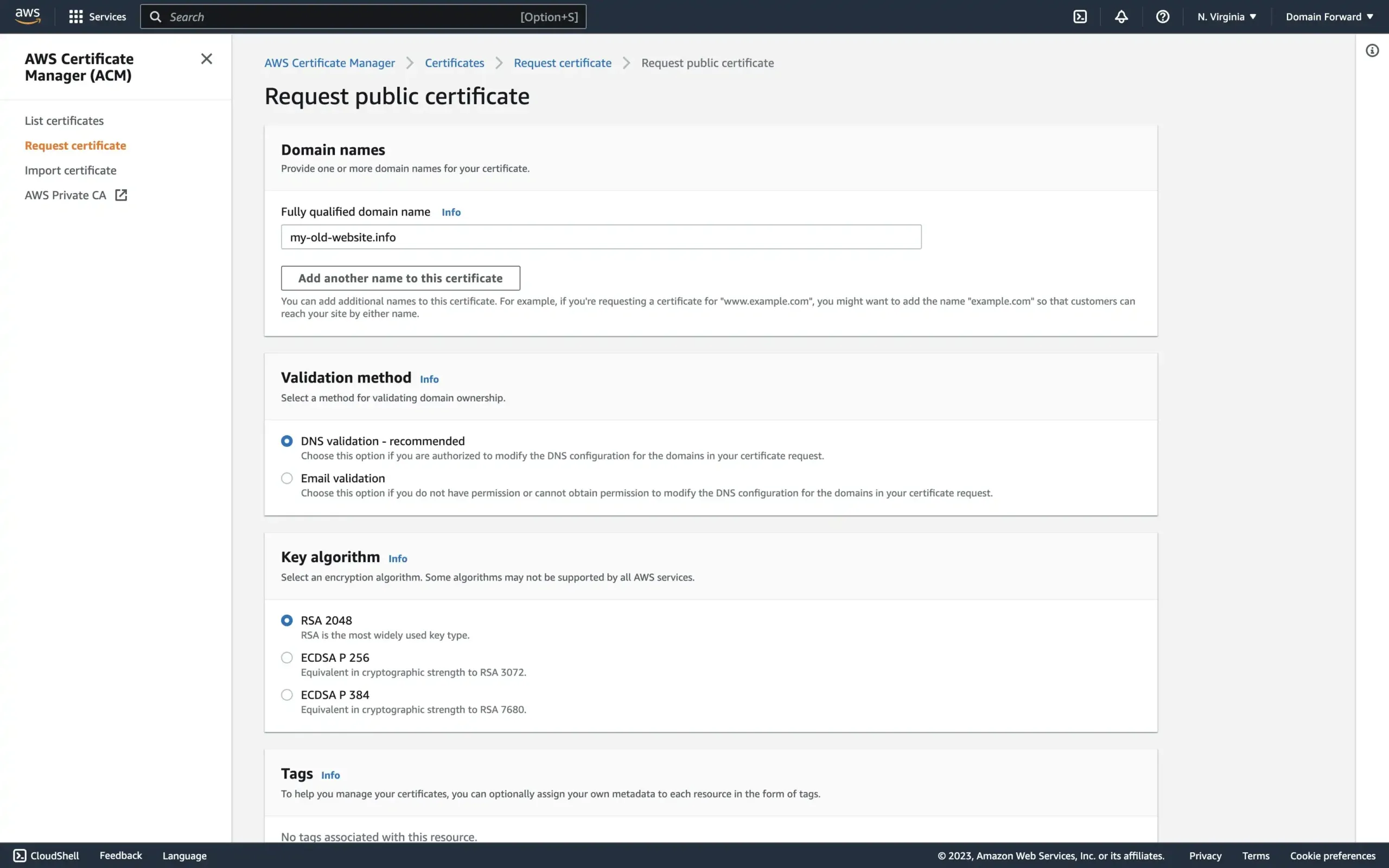 CloudFront request public certificate