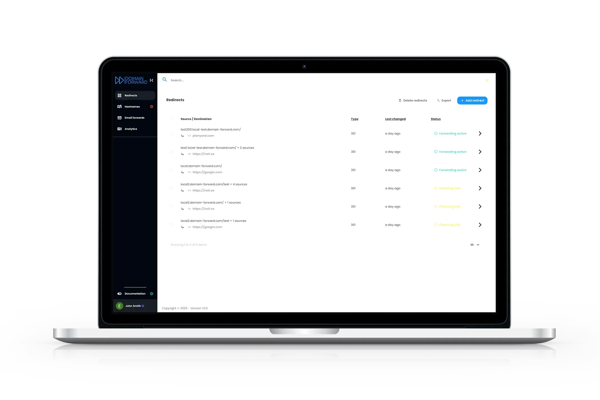 Domain Forward redirect list that ChatGPT and Claude can manage over MCP