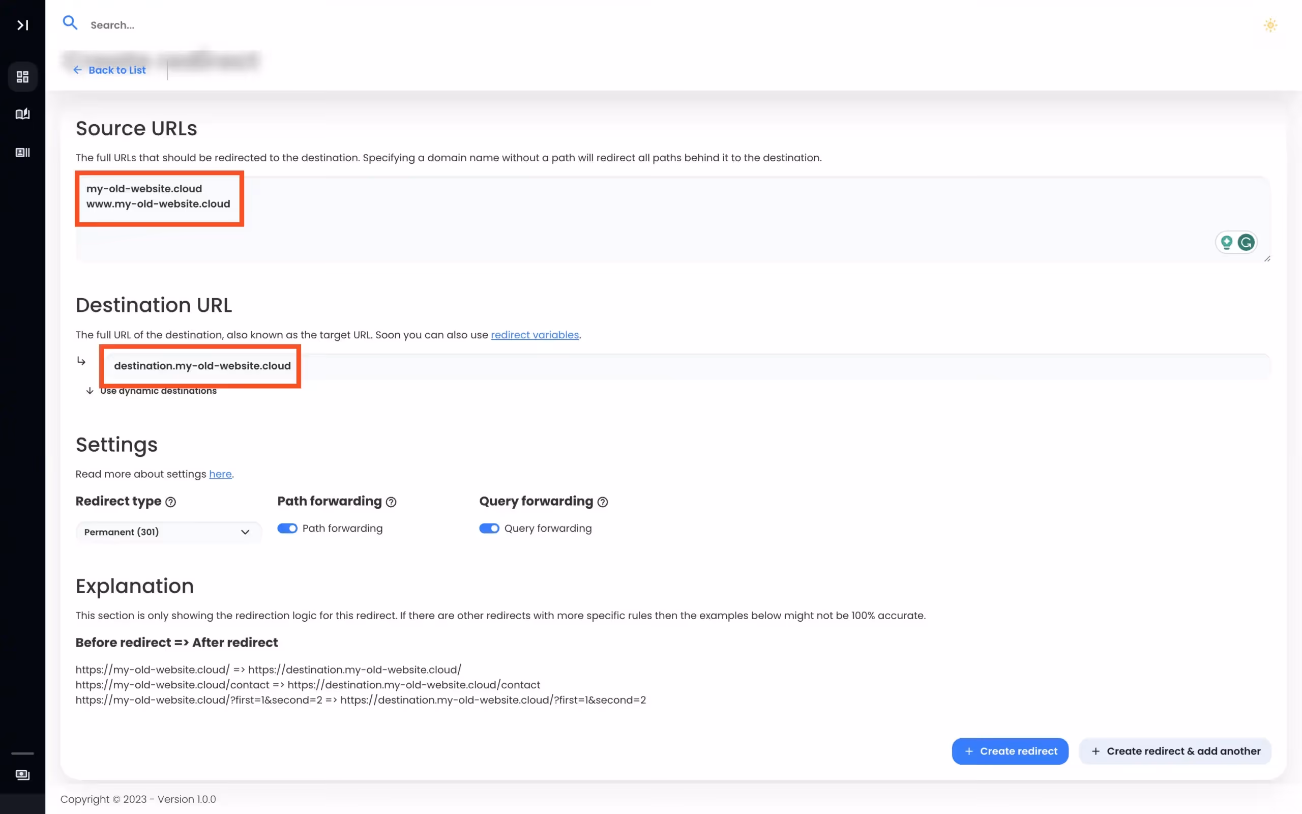 Domain Forward vanity URL configuration