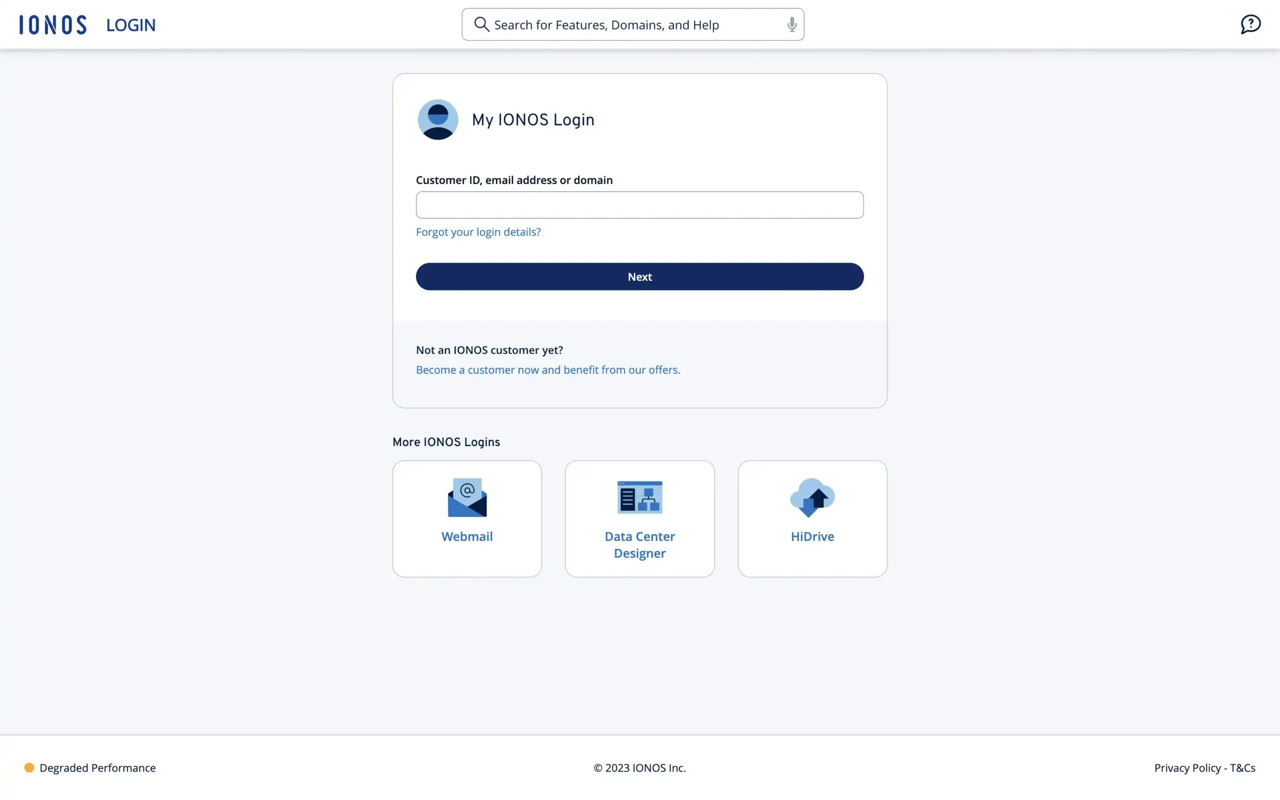 IONOS login page