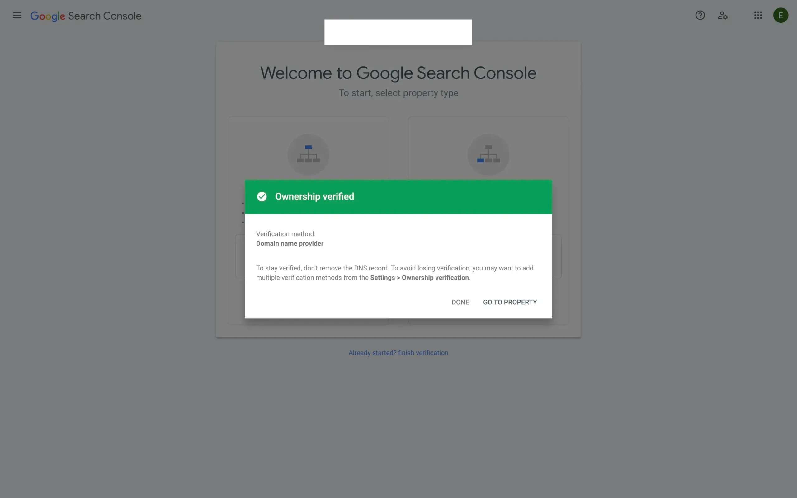 Domain ownership verified in Google Search Console