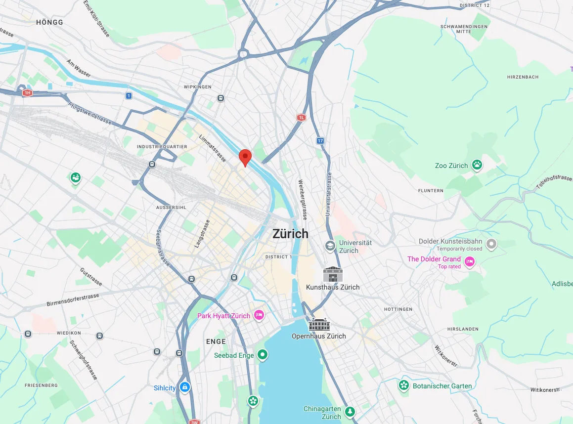 Map showing Domain Forward office at Sihlquai 131, 8005 Zürich, Switzerland