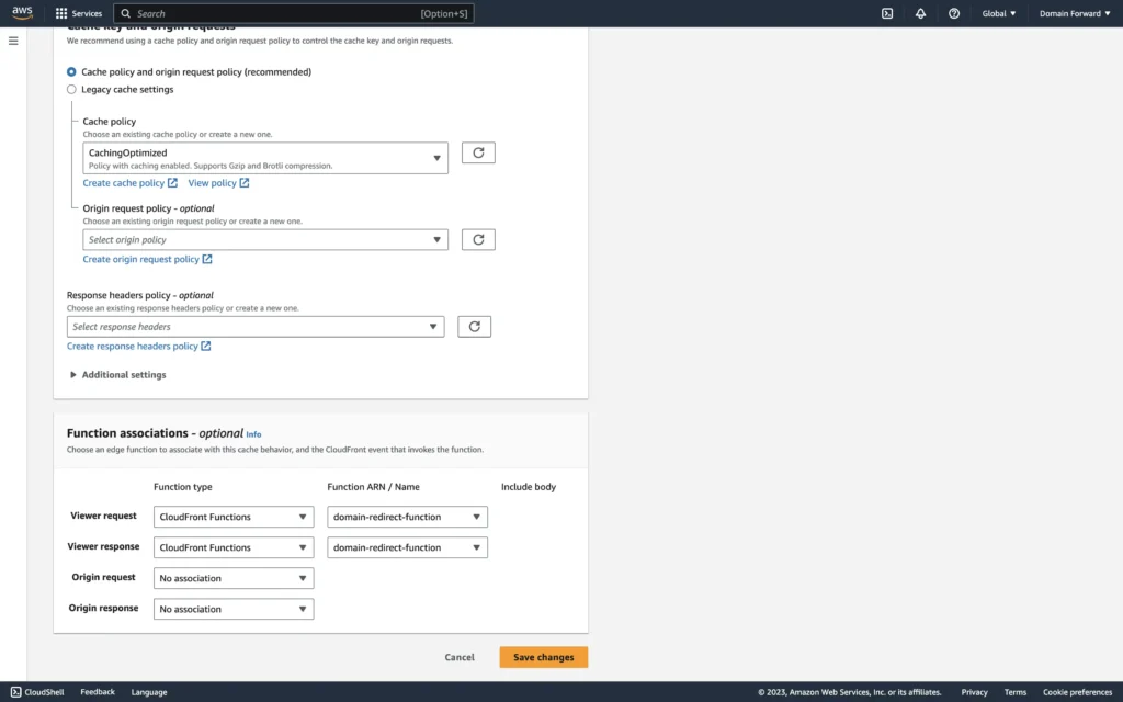 Connect CloudFront function to the distribution