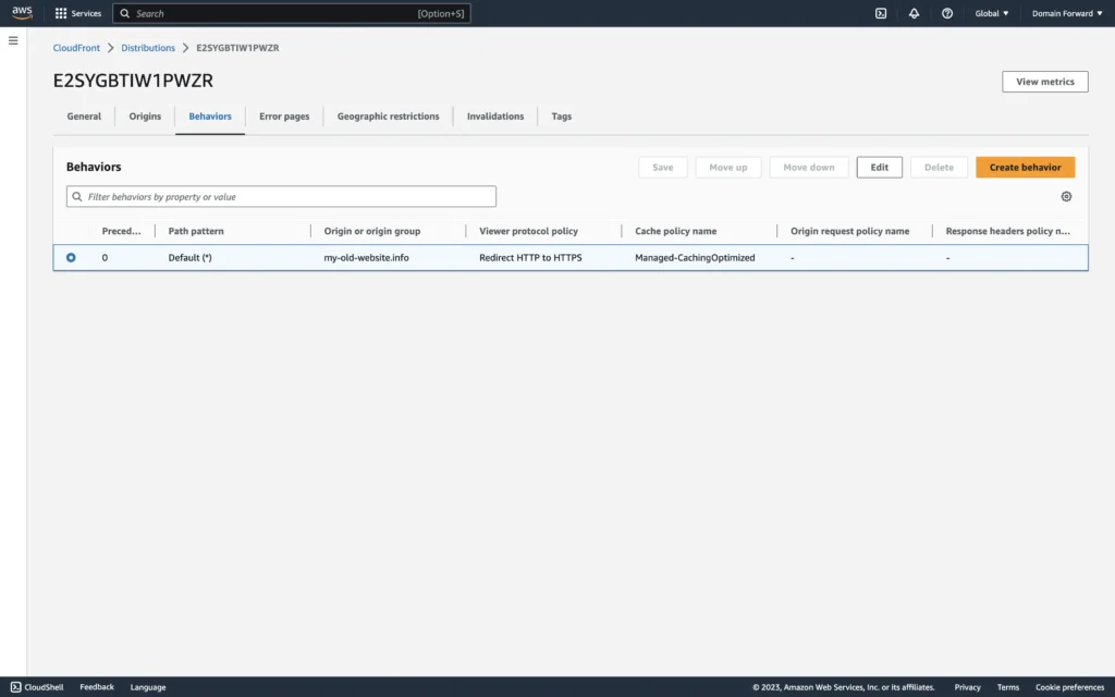 CloudFront behavior editing to connect the function