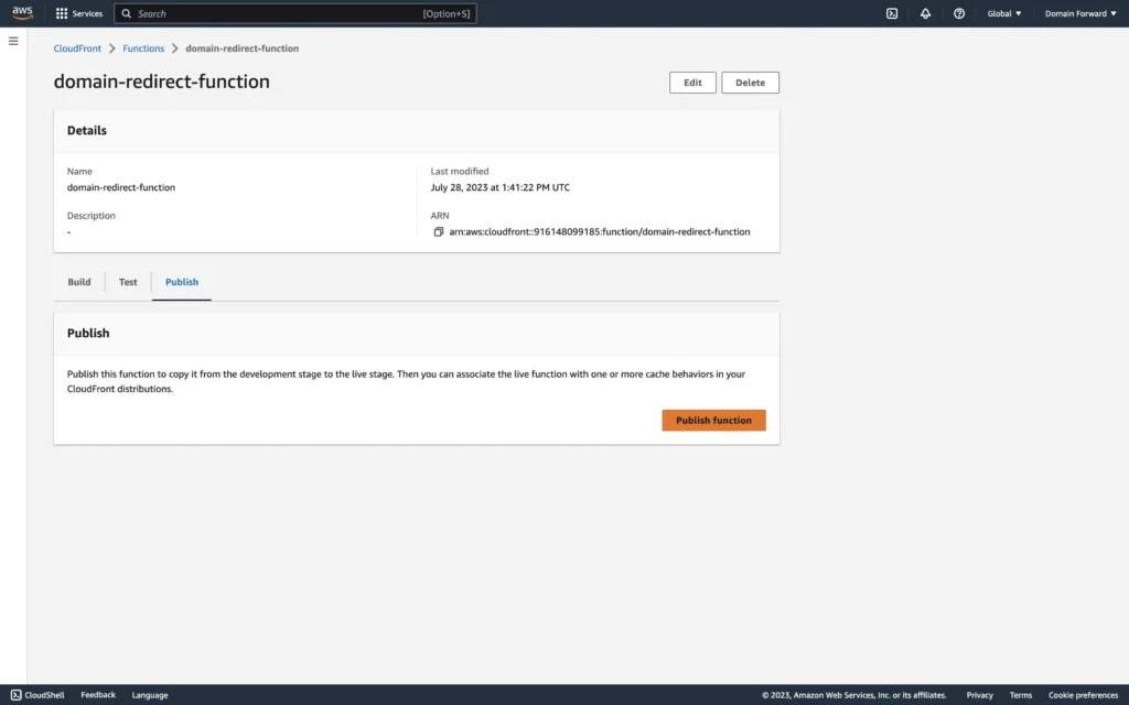 CloudFront function publishing