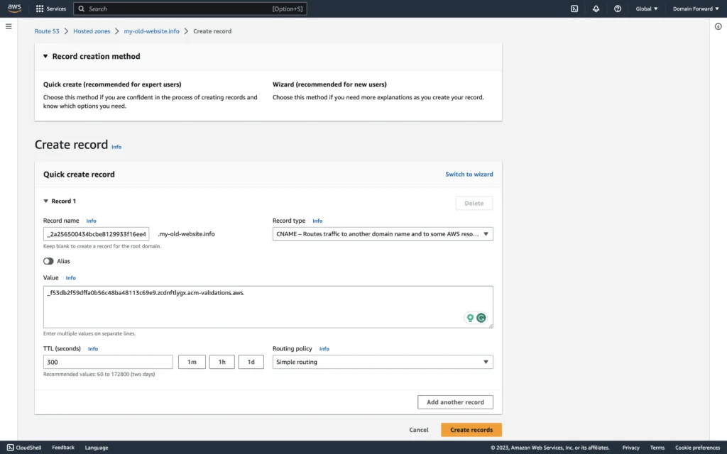 Route53 add CloudFront verification records