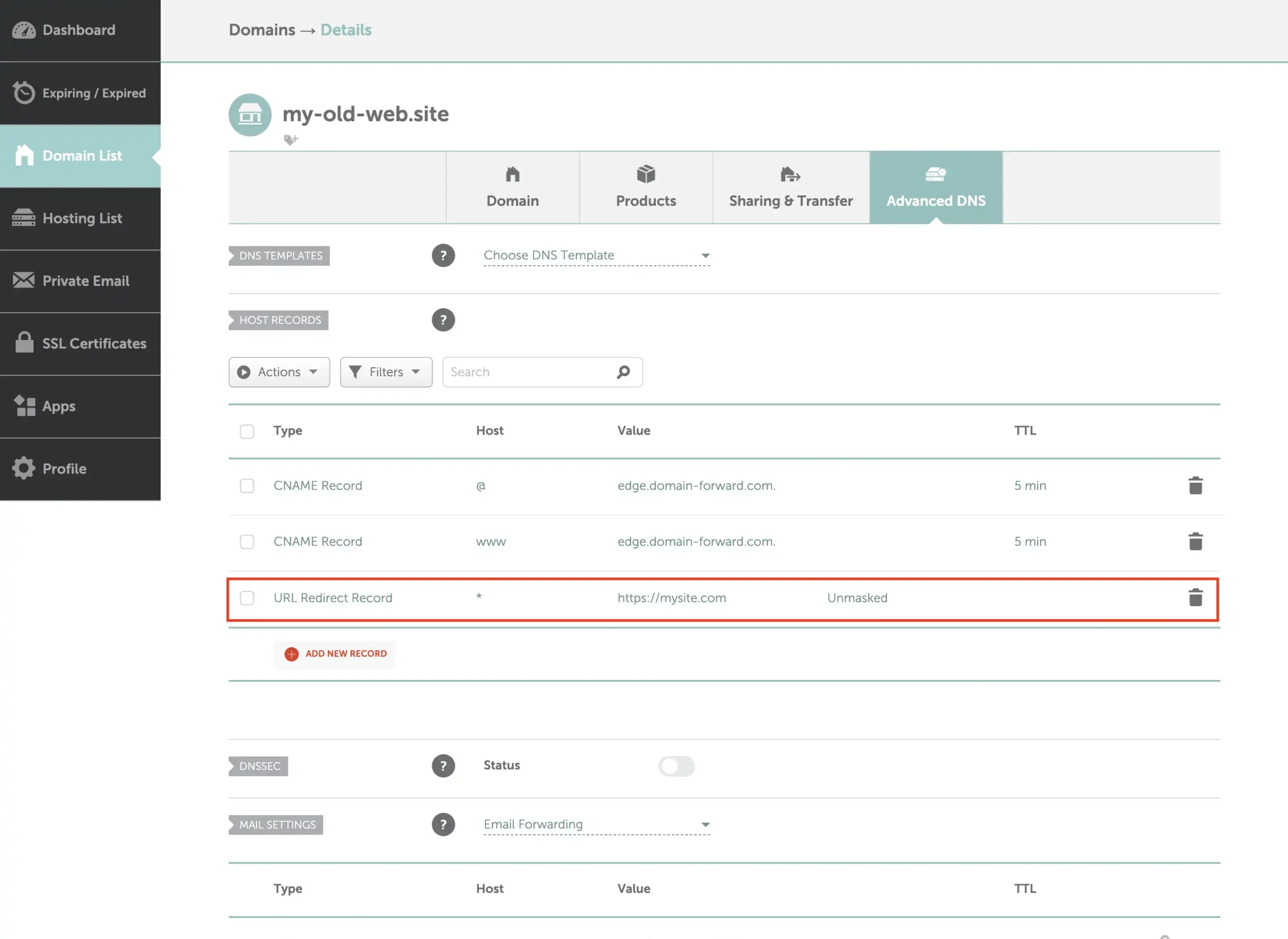 Namecheap wildcard redirect redundant DNS entry checking