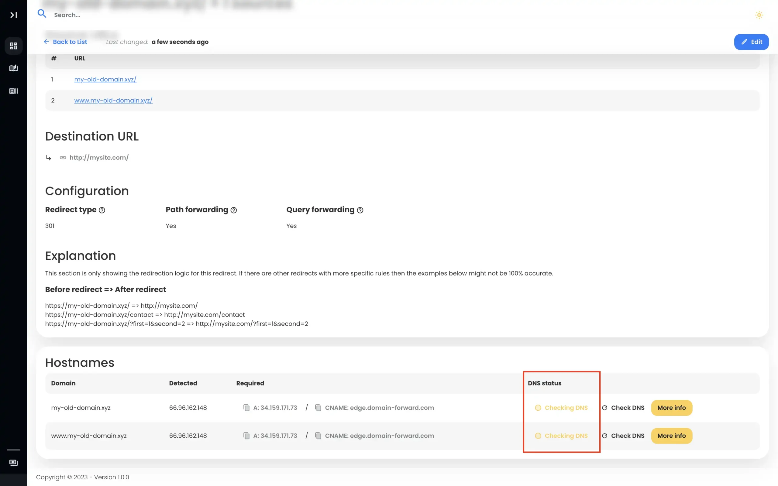 DNS records for the two domains are pending