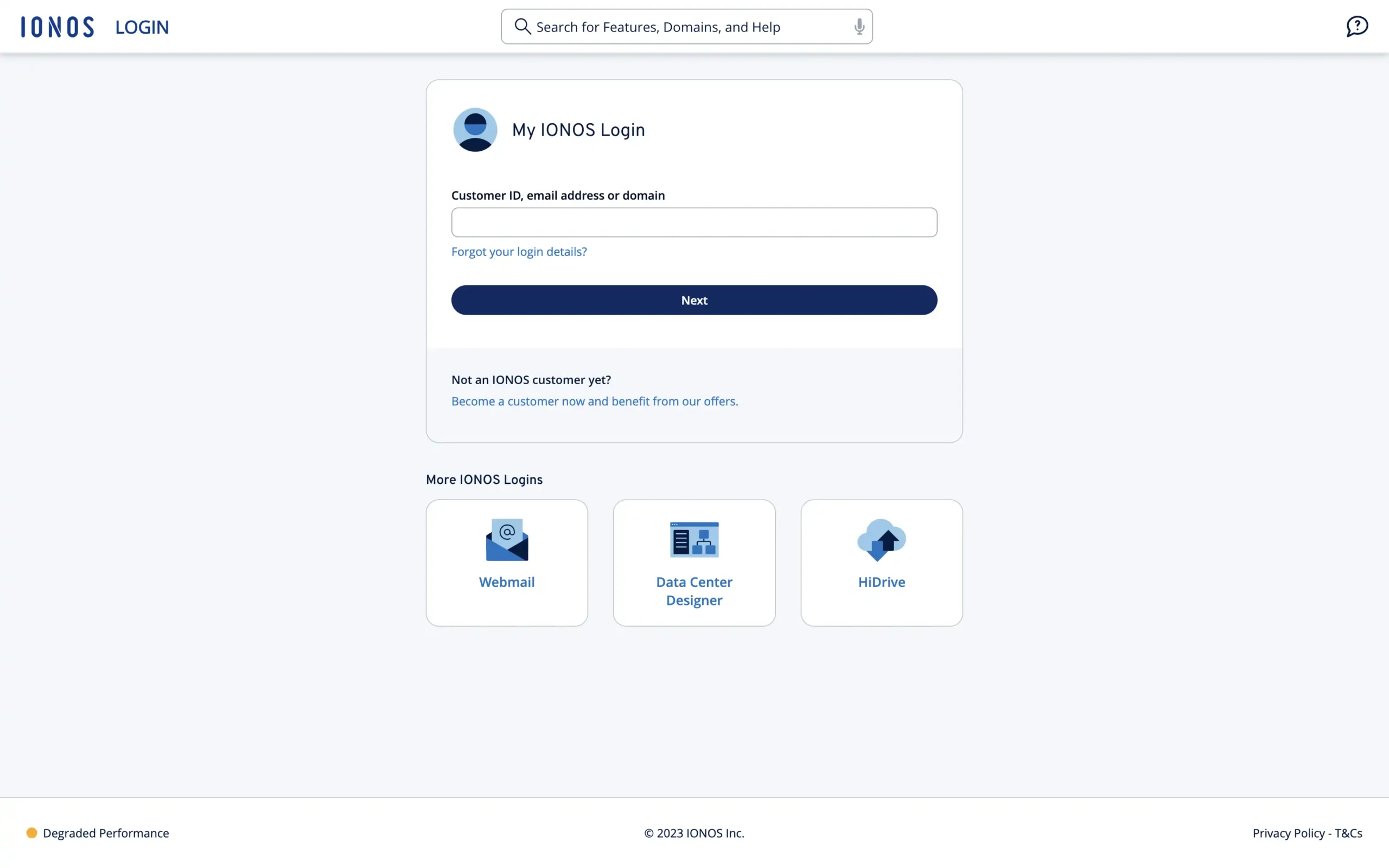 IONOS login page