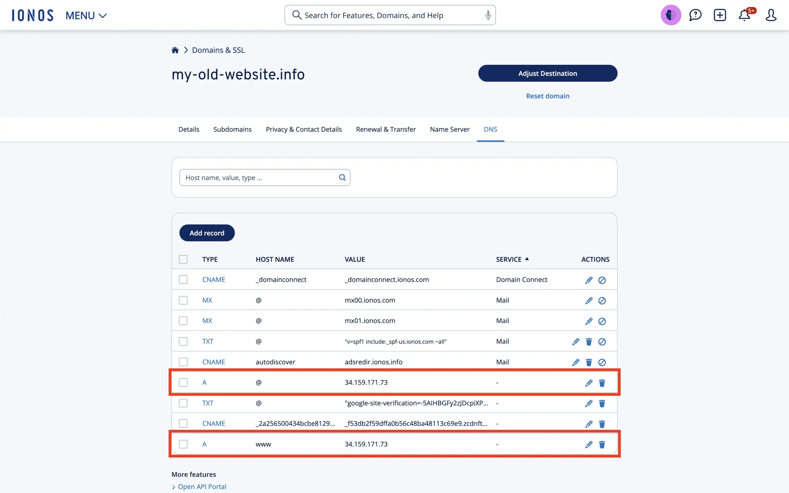 New DNS entries pointing at domain-forward.com